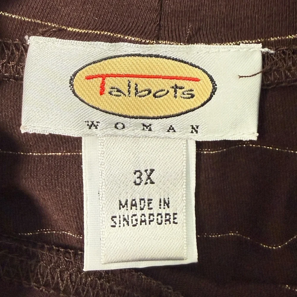 VTG Talbots Top Women's 3X Brown Gold Stripes Long Sleeve Tee Turtleneck Vintage